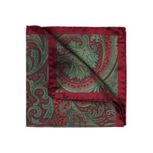 Silk Bordeaux/Olive green pocket square