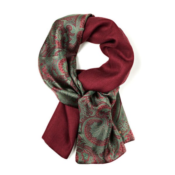 Wool and Silk Bordeaux/Olive green scarf