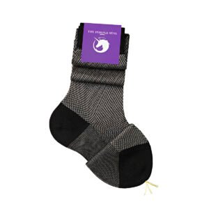 Signature Herringbone Black/Silver Cotton/Silk Ladies Dress socks