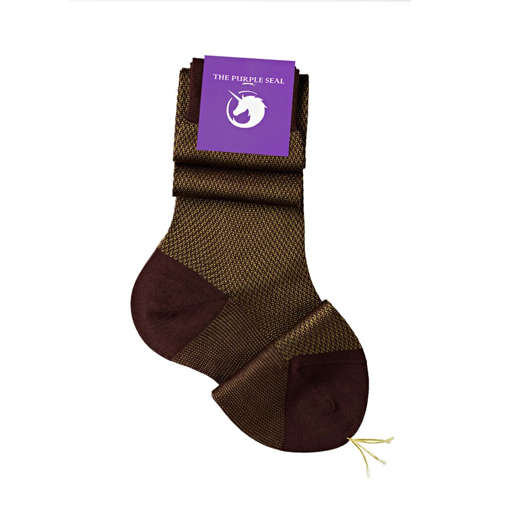 Signature Herringbone Bordeaux/Olive Green Cotton/Silk Ladies Dress socks