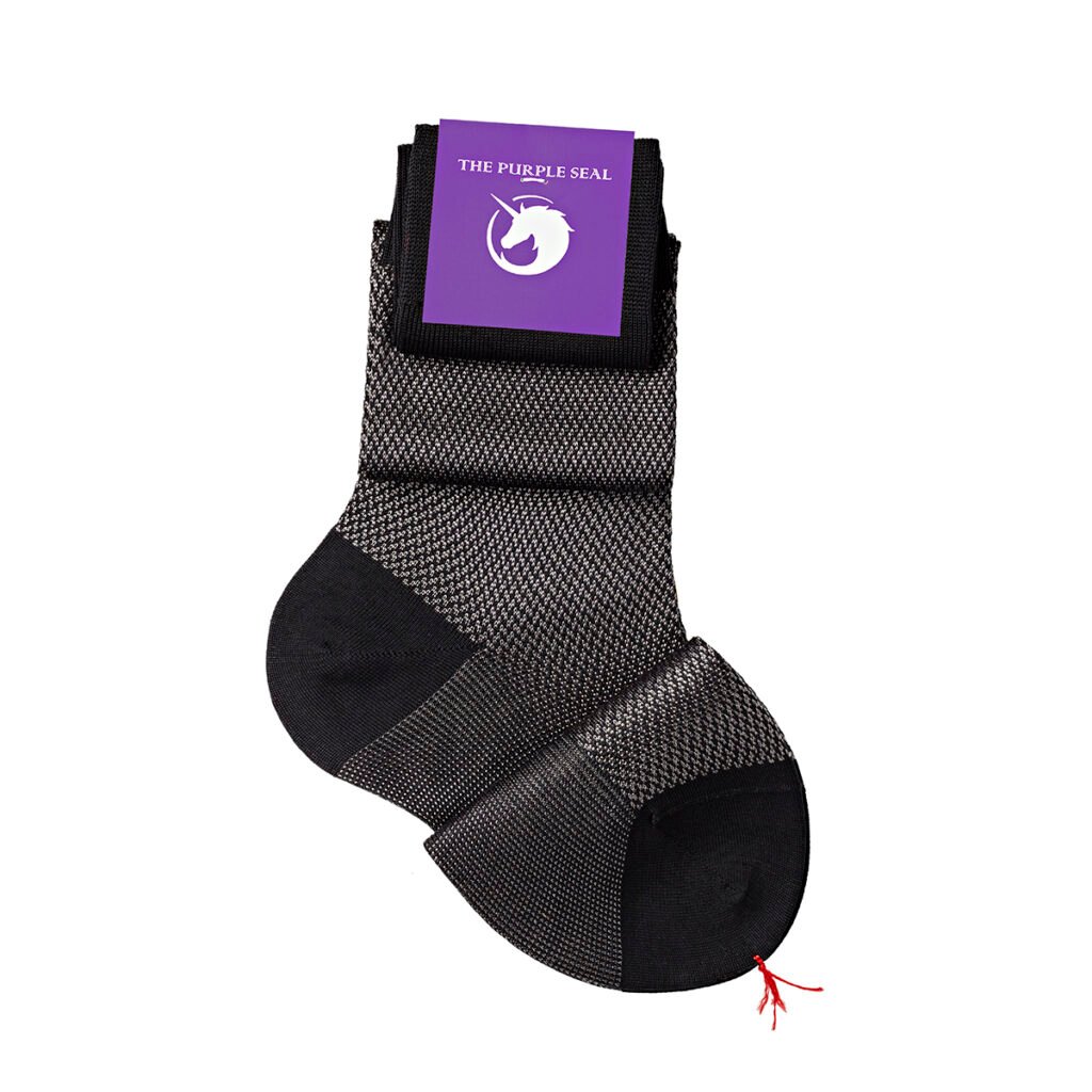 Signature Herringbone Charcoal/Titanium Cotton/Silk Men Dress socks