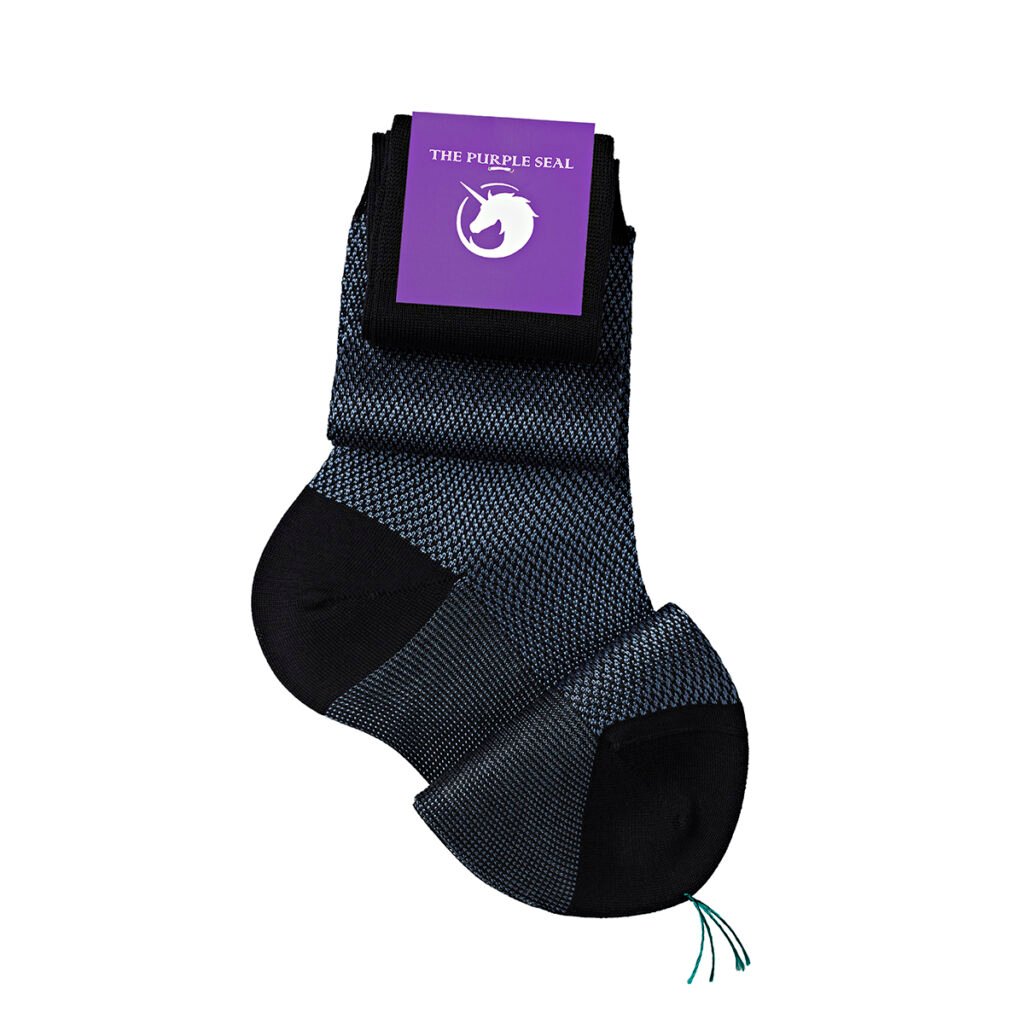 Signature Herringbone Navy/Blue Cotton/Silk Men Dress socks