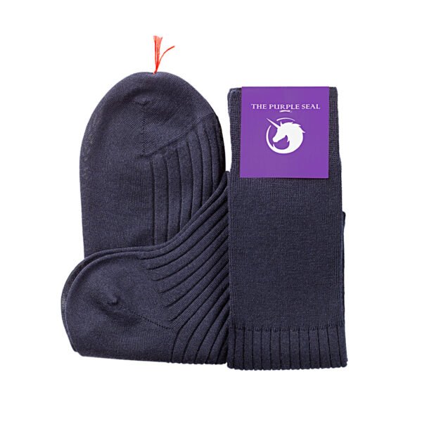 70% Cashmere 30% Silk Navy blue Dress socks - Ribbed, Over The Calf - Image 3