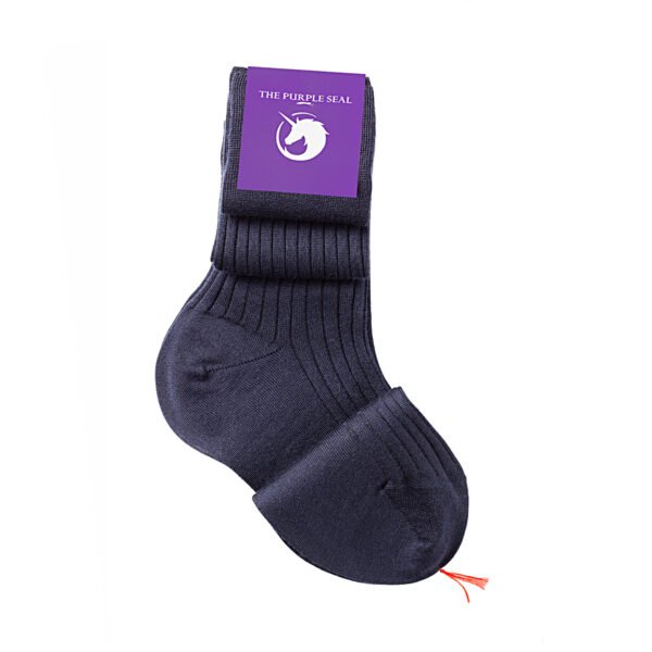 70% Cashmere 30% Silk Navy blue Dress socks - Ribbed, Over The Calf