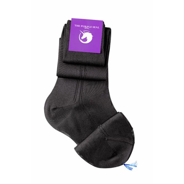 100% Organzino Silk Black Dress socks - Single Rib, Over The Calf