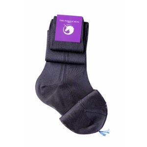 100% Organzino Silk Navy blue Dress socks - Single Rib, Over The Calf