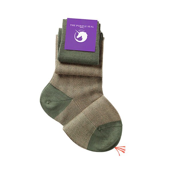 Patterned Green/Camel Merino Over the calf Dress socks - 100% Merino super 140's Wool Socks