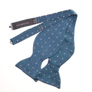 Large Blue silk bow tie - Jacquard herringbone pattern