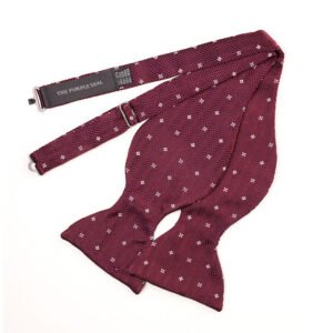 Large Bordeaux silk bow tie - Jacquard herringbone pattern