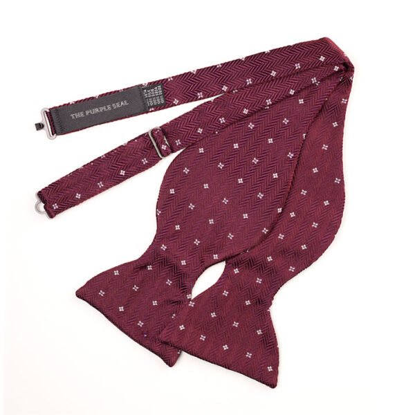 Large Bordeaux silk bow tie - Jacquard herringbone pattern