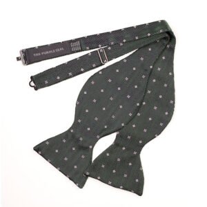 Large Green silk bow tie - Jacquard herringbone pattern