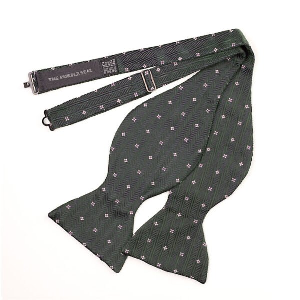 Large Green silk bow tie - Jacquard herringbone pattern