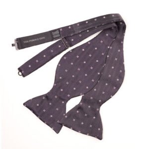 Large Grey silk bow tie - Jacquard herringbone pattern