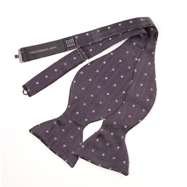 Large Grey silk bow tie - Jacquard herringbone pattern