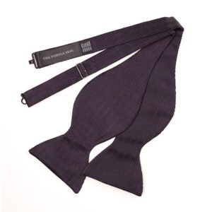Large Black silk bow tie - Jacquard herringbone pattern